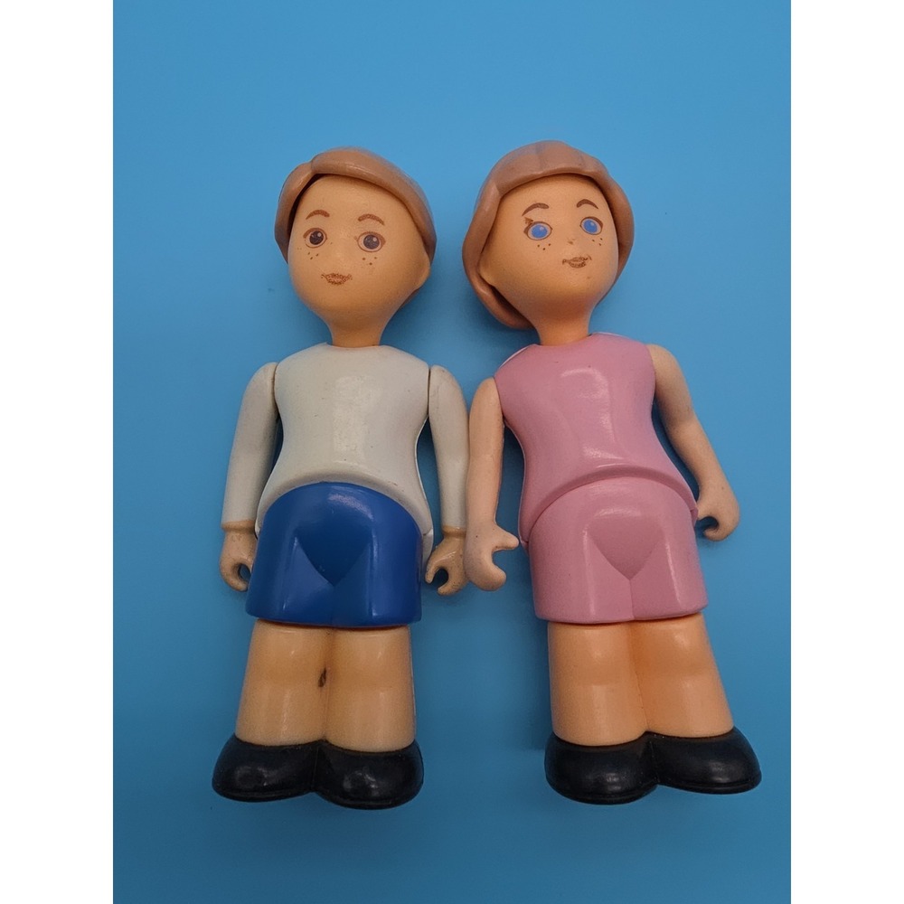 2 Vintage Little Tikes Dollhouse People Family Boy and Girl 4.5" Moveable